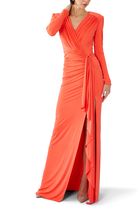 Long Sleeve Ruched Gown